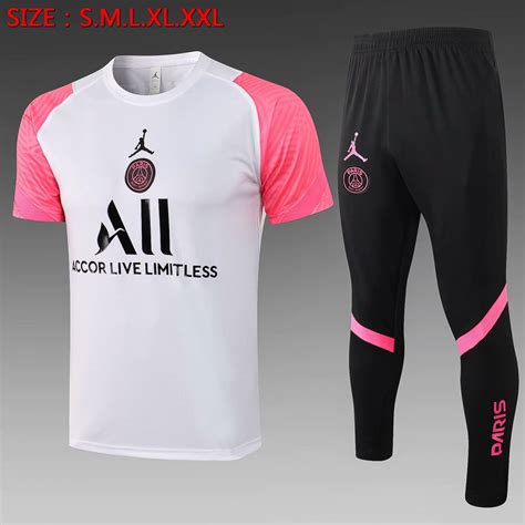 2021 2022 Jordan Paris Sg White With Pink Short Sleeved Thailand Soccer Tracksuit Uniform 815