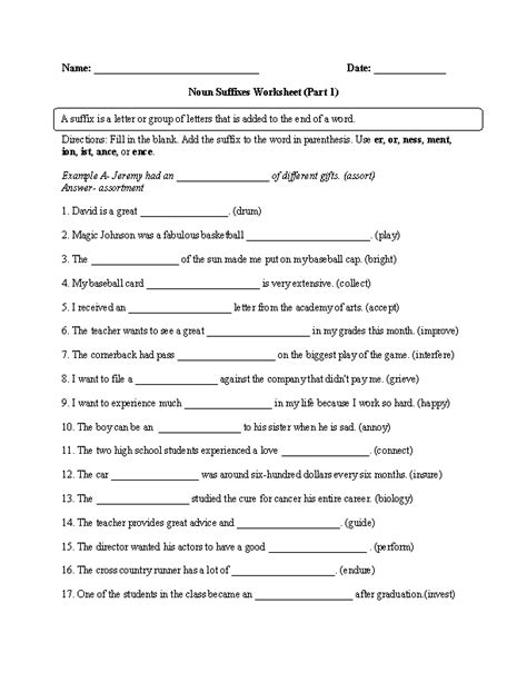 Noun Suffixes Worksheet Part 1 Advanced Suffixes Worksheets Nouns Worksheet Nouns