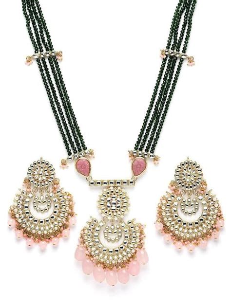 Buy Karatcart Metal Gold Plated Pink Tumble And Green Crystals Studded