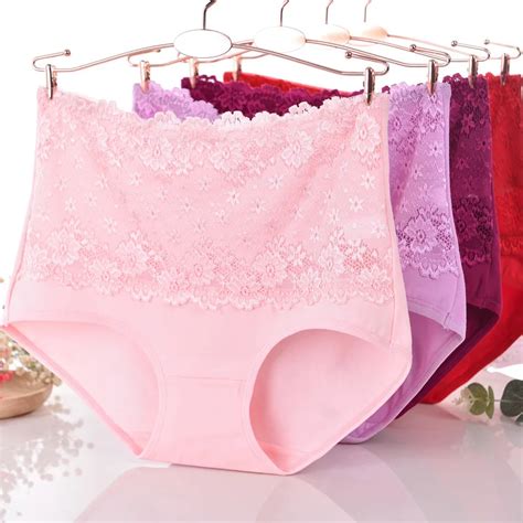 Prtywb High Waist Pure Cotton Lace Briefs Women Underwear Abdomen Buttocks Breathes Cotton