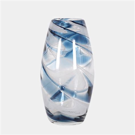 12 Blue And Clear Swirl Glass Vase Wilford Lee Home Accents