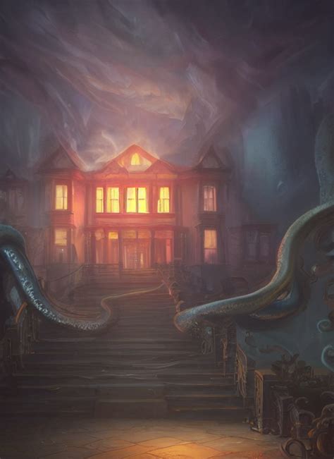 Krea Ai Giant Tentacles Destroying A Glowing Mansion In Bu