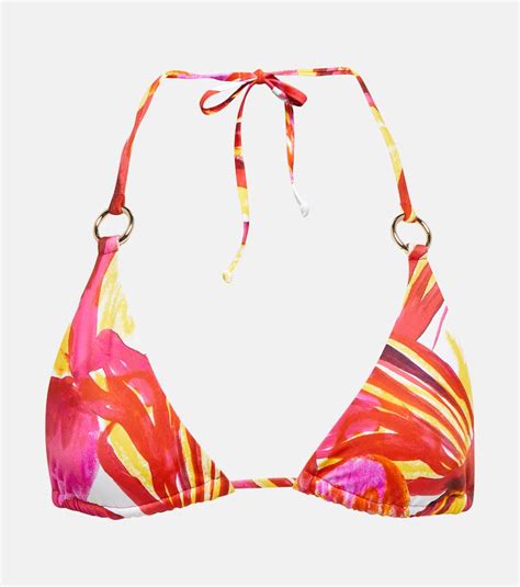 Louisa Ballou Mini Ring Printed Triangle Bikini Top In Bunt ModeSens