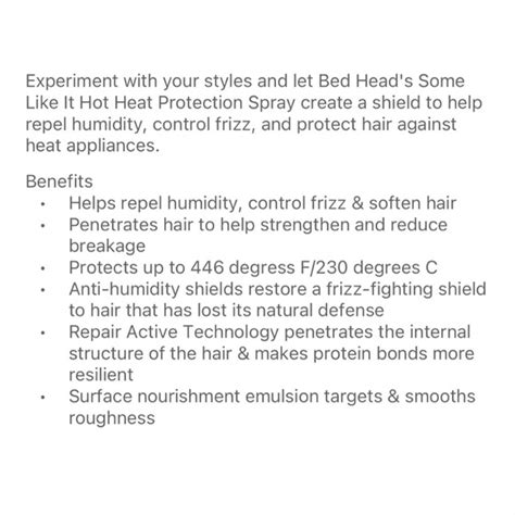 BedHead Hair Bedhead Some Like It Hot Heat Protectant Spray Full Size Bed Head Poshmark