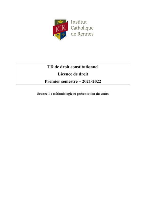 Td De Droit Constitutionnel Licence De Droit Premier Semestre