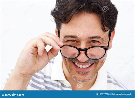 Mature Man Holding Glasses And Smiling Stock Photo Image Of Life