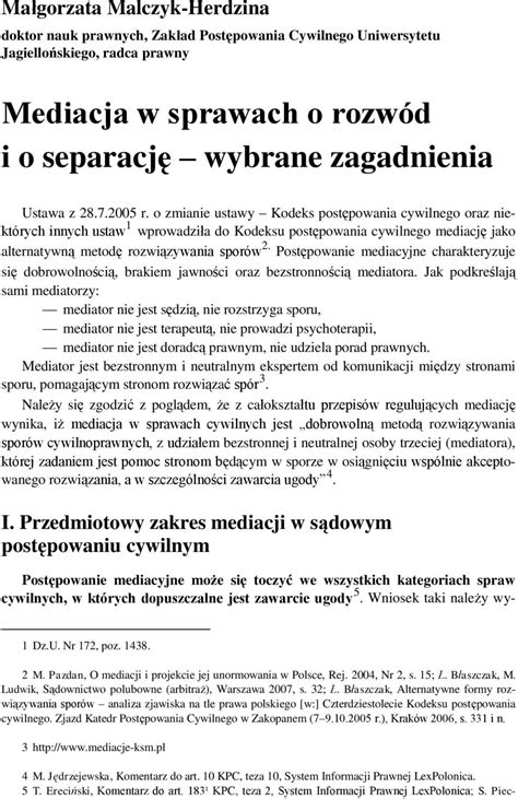 Mediacja w sprawach o rozwód i o separację wybrane zagadnienia PDF