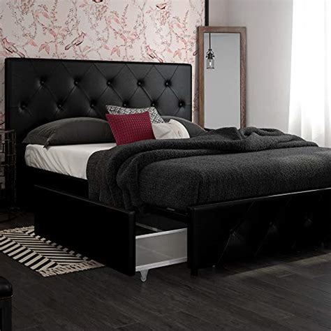 DHP Dakota Upholstered Platform Bed with Storage Drawers, Black Faux ...