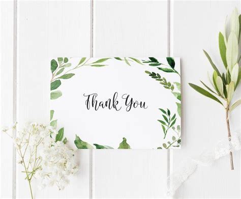 Greenery Thank You Card Printable Thank You Card Template Etsy Leaf