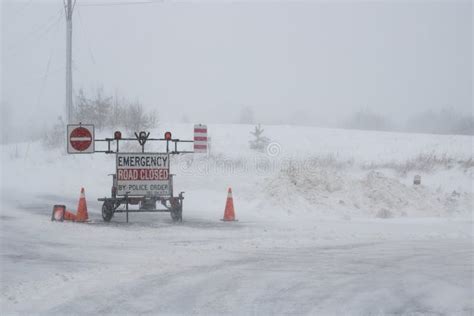 Winter Emergency Road Closure Sign Ontario Canada Stock Image Image