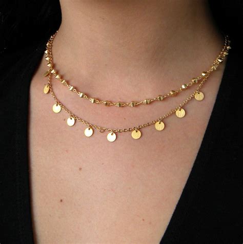 Gold Coin Necklace Multi Gold Disc Necklace Double Strand Etsy