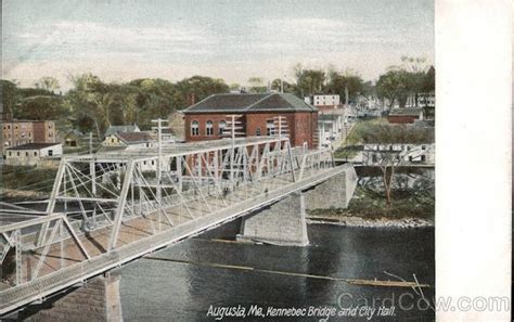 Kennebec Bridge and City Hall Augusta, ME Postcard