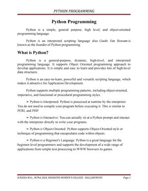 II MSC Python UNIT III Notes DCS33 PROGRAMMING USING PYTHON UNIT