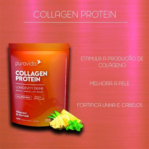 Collagen Protein Pura Vida 450g Colágeno Abacaxi E Hortelã Frete grátis