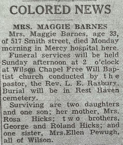 The obituary of Maggie Barnes. | Black Wide-Awake