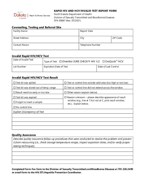 Fillable Online Rapid Hiv And Hcv Invalid Test Report Form Fax Email