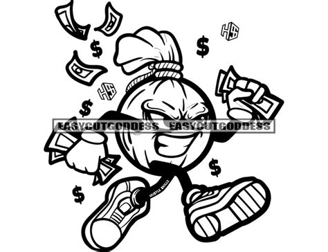 Money Bag Cartoon Character Carrying Cash Running Wealthy Hustler