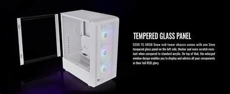 Thermaltake S200 Tg Argb Snow Atx Mid Tower Tempered Glass Side Panel With 3 Argb Fans White