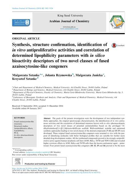 PDF Synthesis Structure Confirmation Identification Of In Vitro