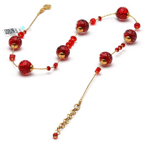 Red Fizzy Red Murano Glass Necklace In Real Venice Glass