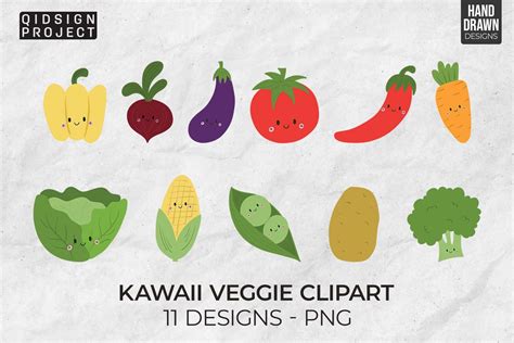 Kawaii Veggie Clipart Cute Veggie Graphic By Qidsign Project