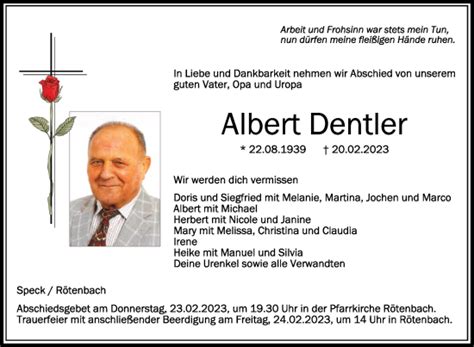 Traueranzeigen Von Albert Dentler Schwaebische De Trauerportal