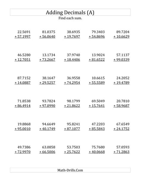 Adding And Subtracting Decimals To Thousandths Worksheets Free Worksheet