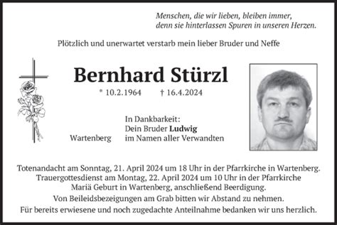 Traueranzeigen von Bernhard Stürzl trauer merkur de