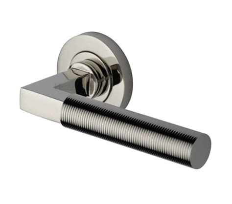 Heritage Brass Spectral Bauhaus Door Handles On Round Rose Polished Nickel Rs2261 Pnf Sold