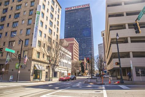 Downtown Atlanta City Scene with Empty Streets and Tall Buildings ...