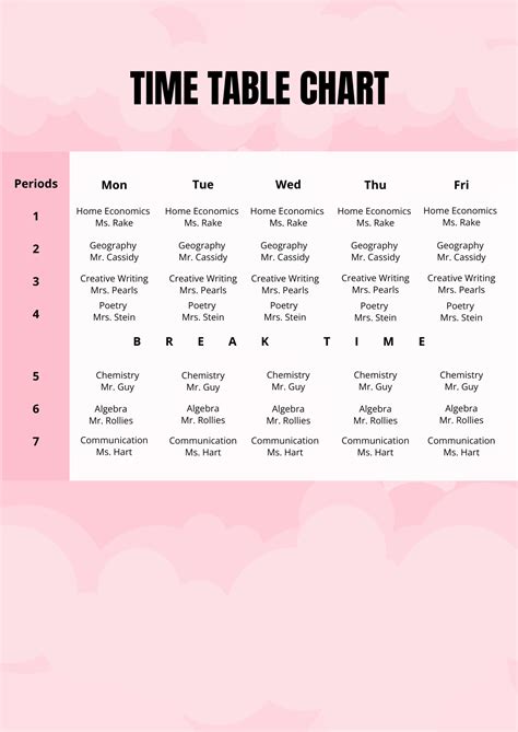 Daily Time Table Chart Template - PDF | Template.net