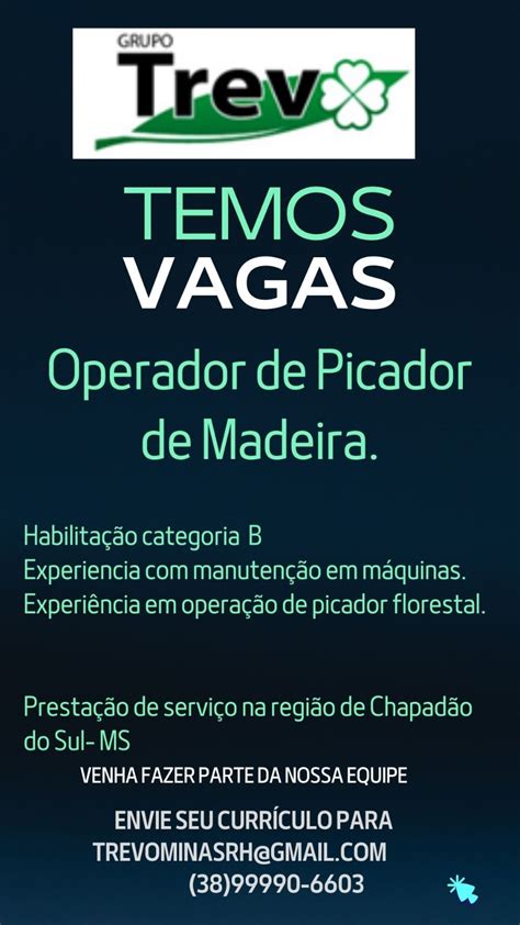 EMPREGO Contrata Se Operador De Picador De Madeira Para Trabalhar Em