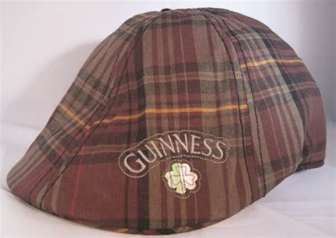 Guinness Irish Beer Ivy Brown Plaid Shamrock Cabby Hat Pub Driver Cap