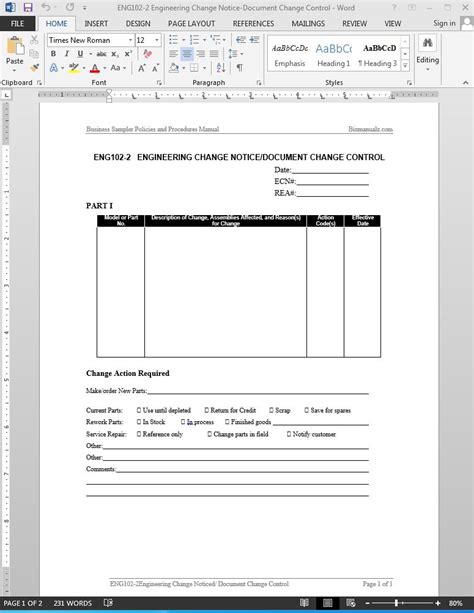 Free Engineering Change Notice Template Printable Templates