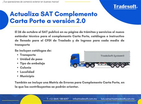 Actualiza Sat Complemento Carta Porte A Versi N Tradesoft