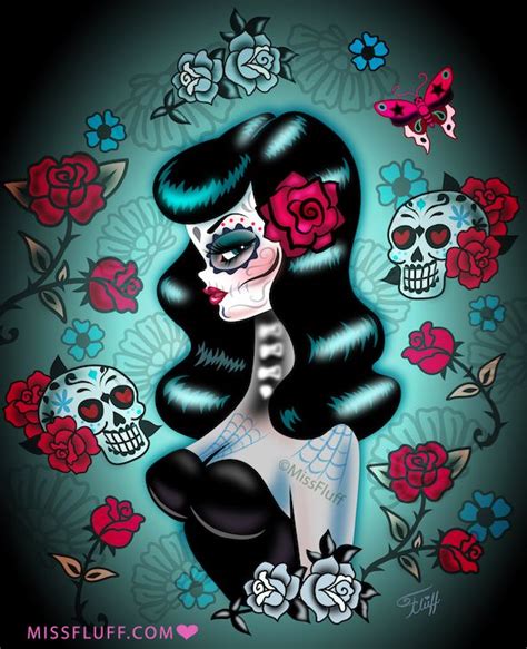 Rockabilly Sugar Skull Pinup • Art Prints By Miss Fluff Miss Fluff Sugar Skull Artwork