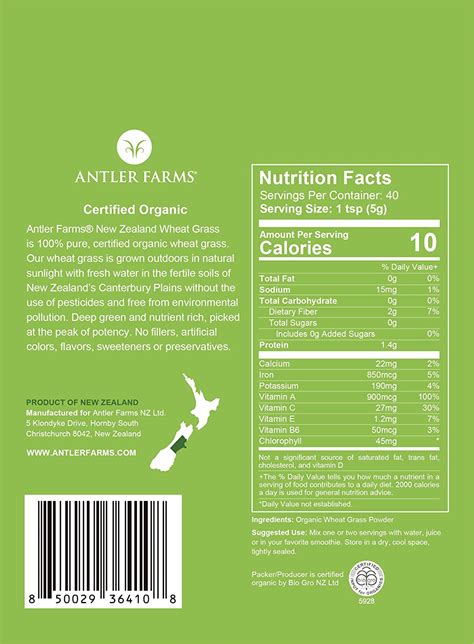 Buy Antler Farms 100 Pure Organic New Zealand Wheatgrass Powder