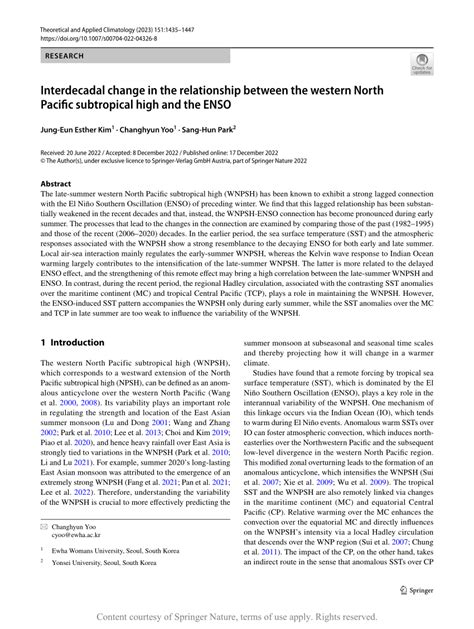 Interdecadal Change In The Relationship Between The Western North