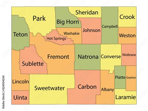 Colorful County Map With Counties Names Of The Us Federal State Of