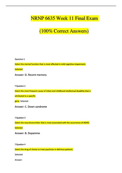 NRNP 6635 Week 11 Final Exam Questions And Verified Correct Answers