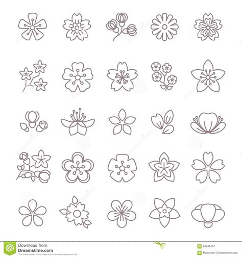 Spring Flower Thin Line Vector Icons Set Stock Vector Illustration Of