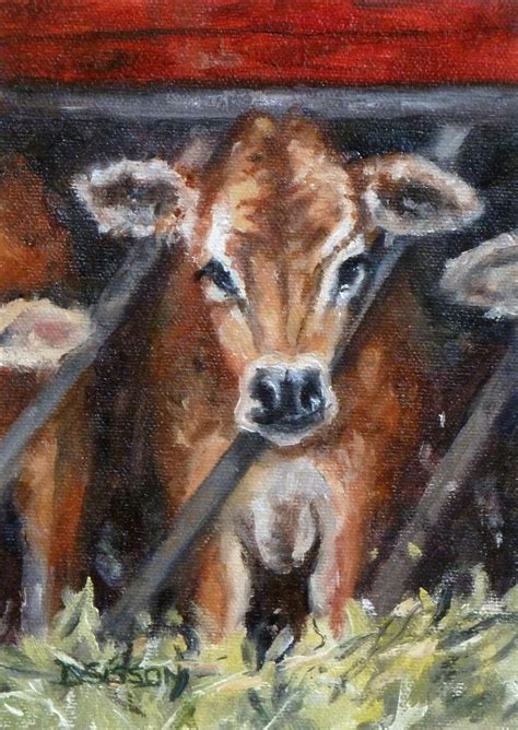 Daily Painting Projects: Jersey Calf Oil Painting Cow Portrait Farm Animal Art Pet Bovine