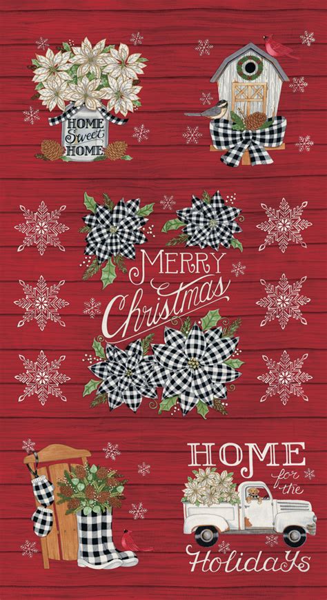 Moda Home Sweet Holidays Home Sweet Home Panel 24 X 44 Farmhouse Snowflake Poinsettia Panel