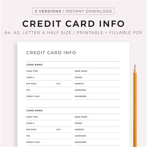 Credit Card Log - Etsy