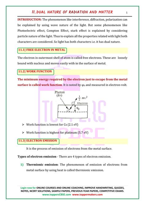 Class Physics Notes Of Chapter Dual Nature Of Matter And