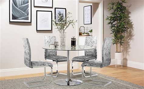 Orbit Round Dining Table Perth Chairs Glass Chrome Silver