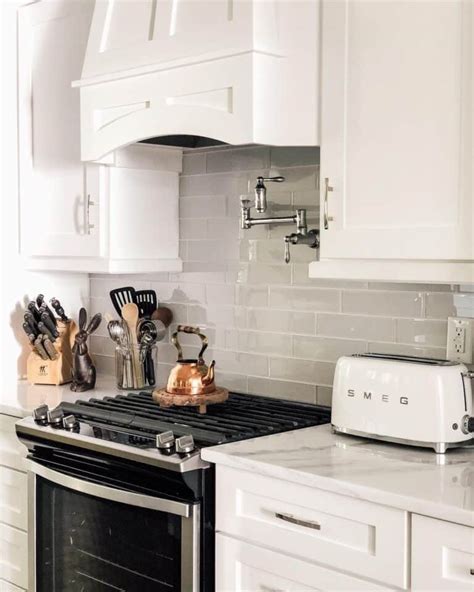 Quartz Countertops with Light Gray Subway Tile Backsplash - Soul & Lane