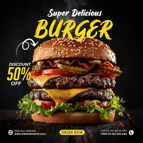 Premium PSD Delicious Burger Social Media Post Template For Restaurant