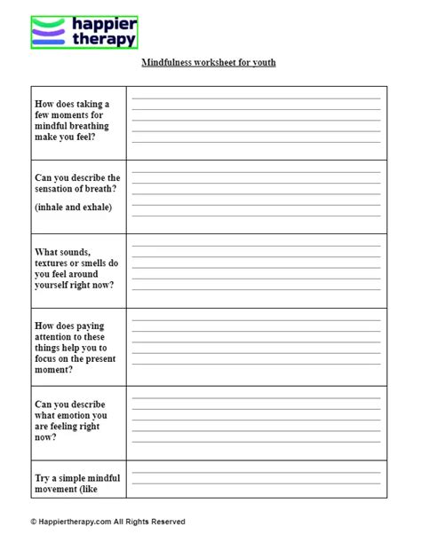 Mindfulness Worksheet For Youth Happiertherapy