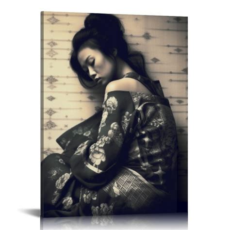 JEUXUS Vintage Black And White Japanese Geisha Poster Asian Girl Tattoo